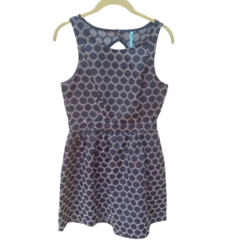 4/$10 Polka Dot Navy and White Polka Dot Mini Dress Size Medium Fit & Flare